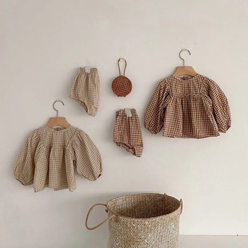 Gingham Blouse Set