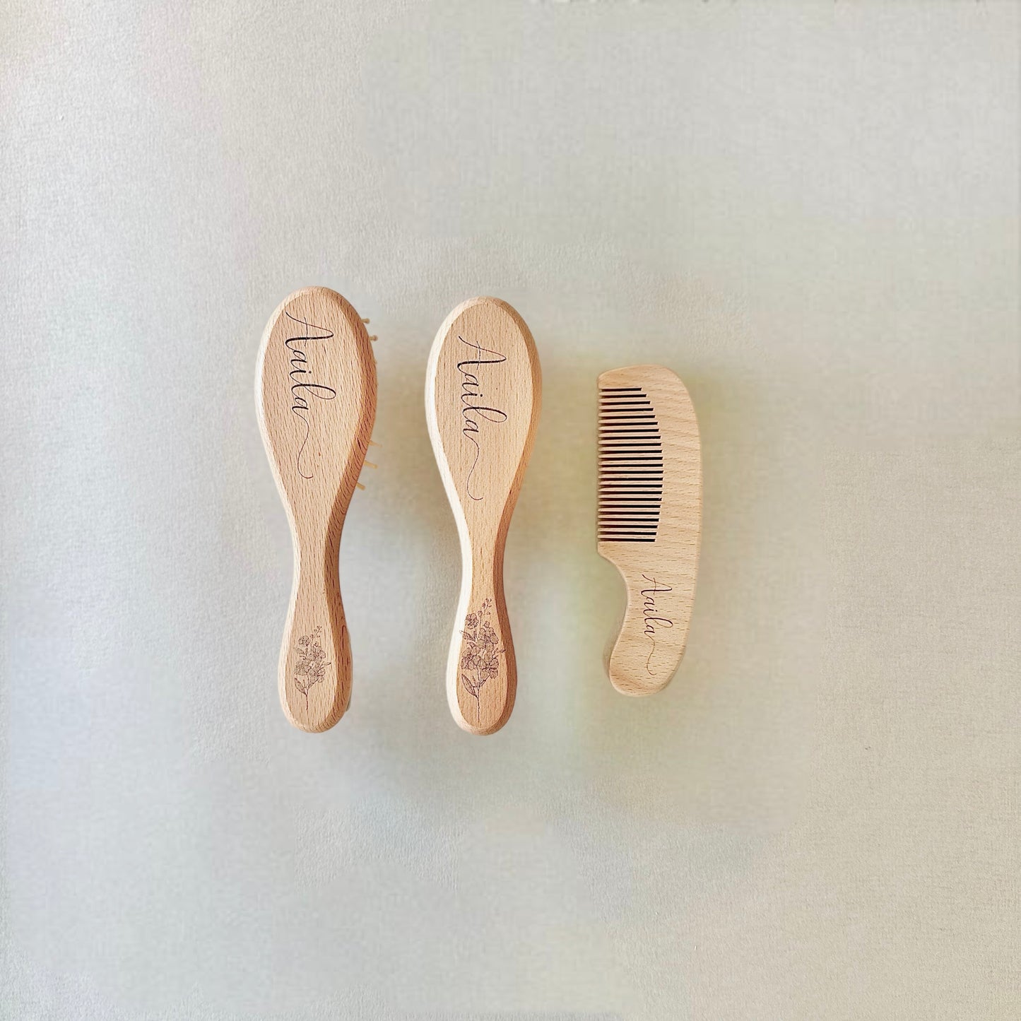 Natural Beechwood Hair Brush & Comb Set | Personalised