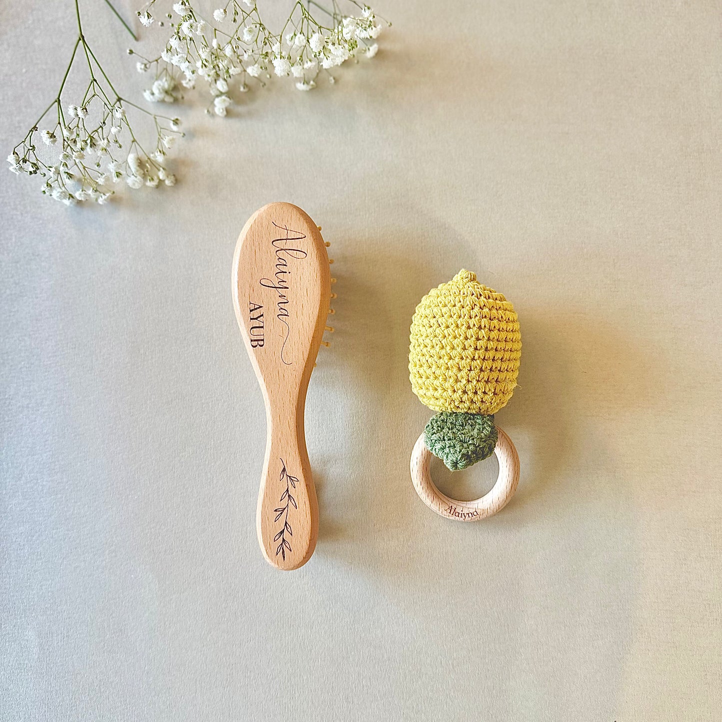 Natural Beechwood Hair Brush & Comb Set | Personalised