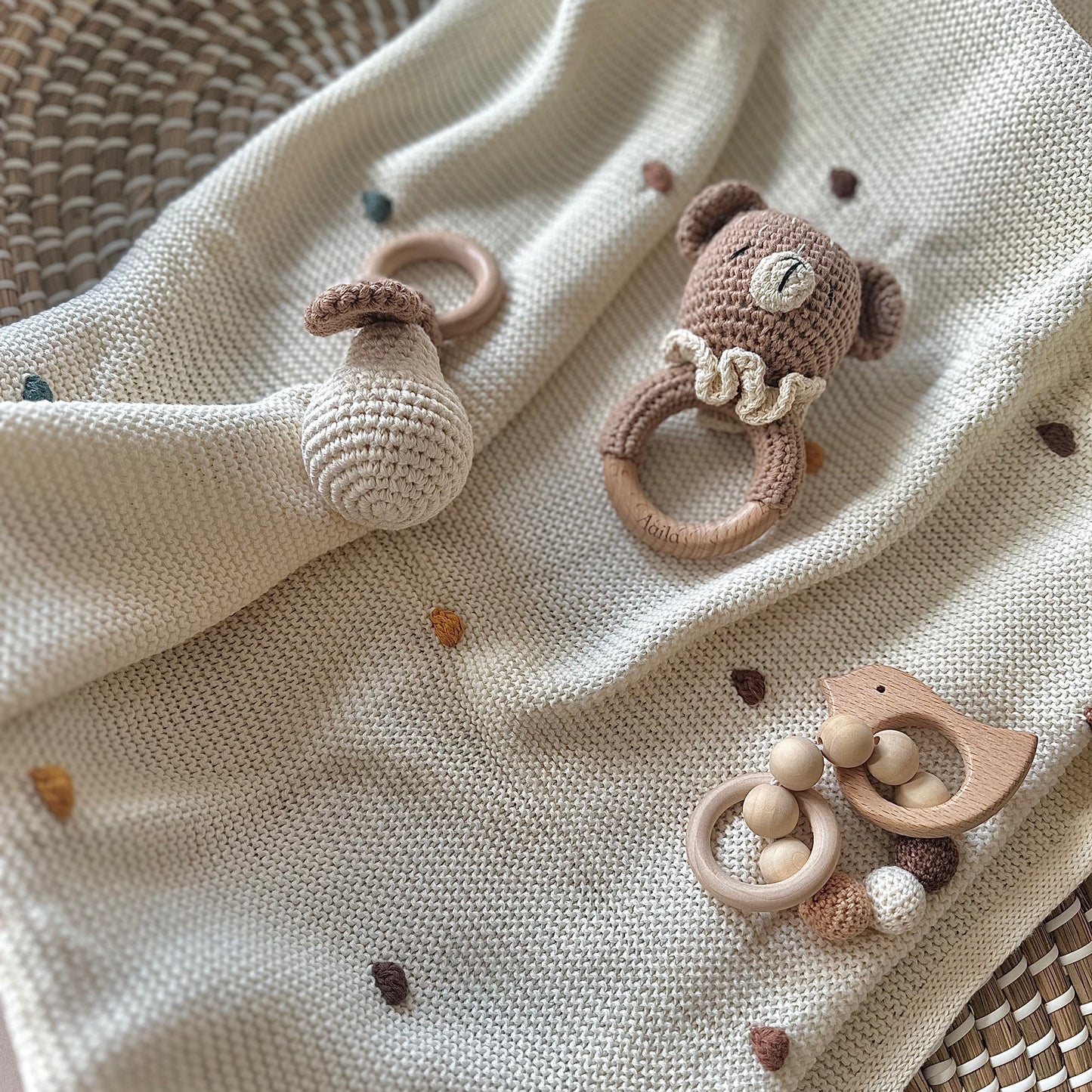 Teddy Bear Crotchet Rattle | Wooden