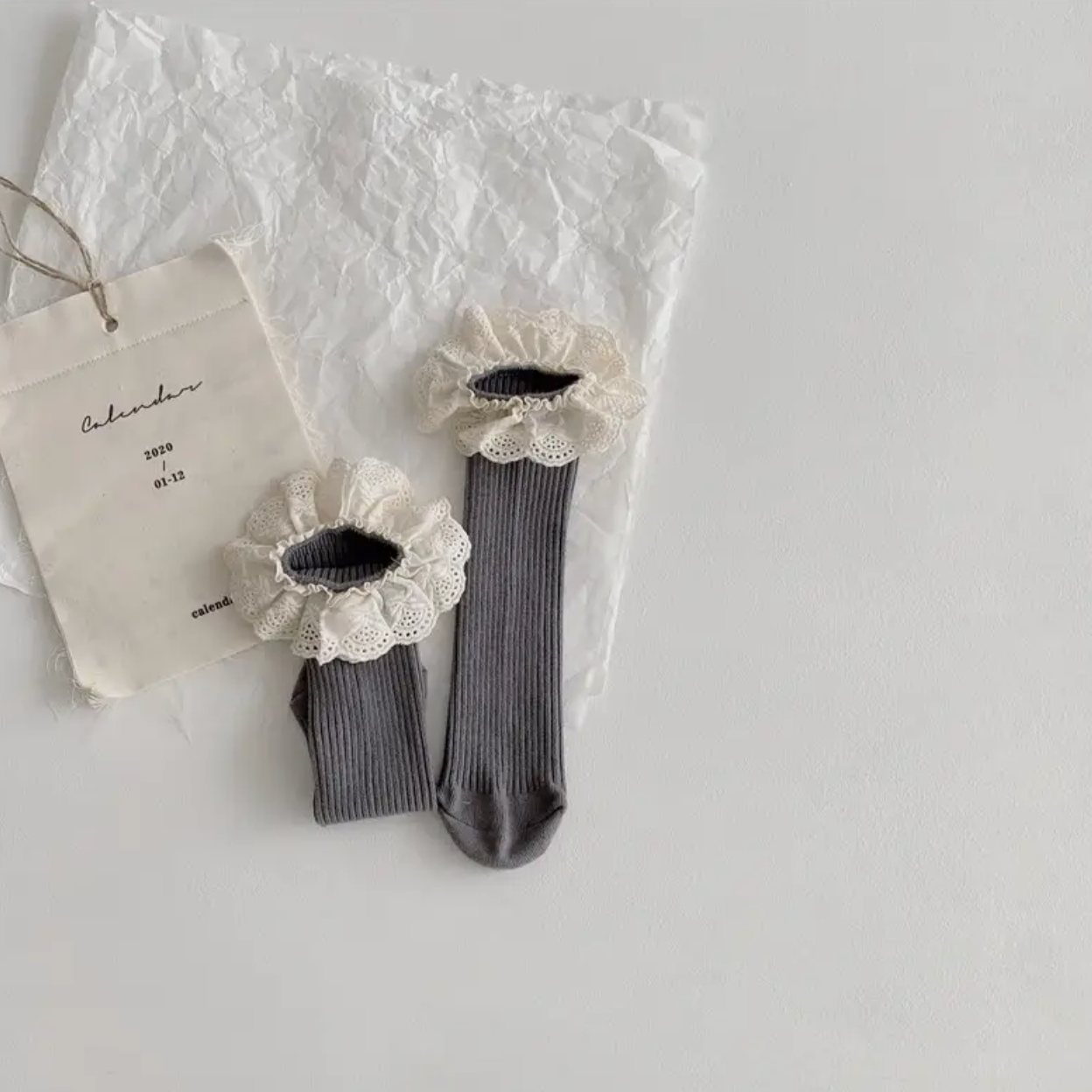 Grey Vintage Frill Socks