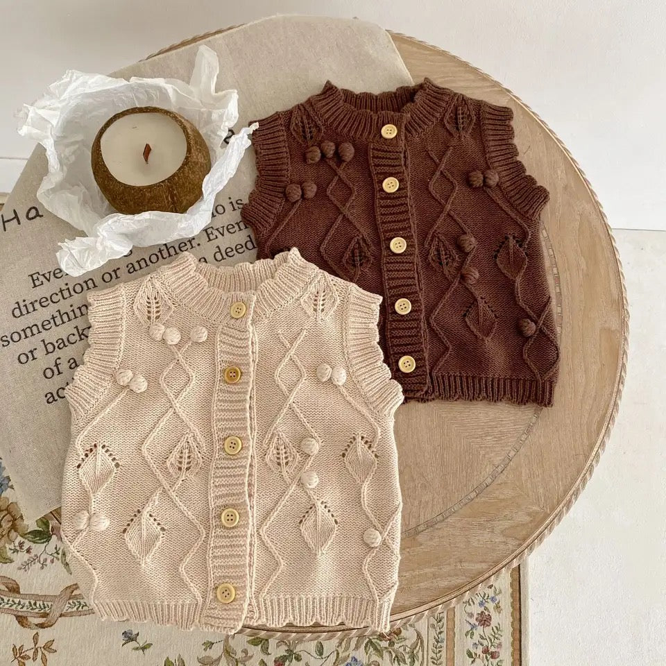Brown Knitted Bobble Vest