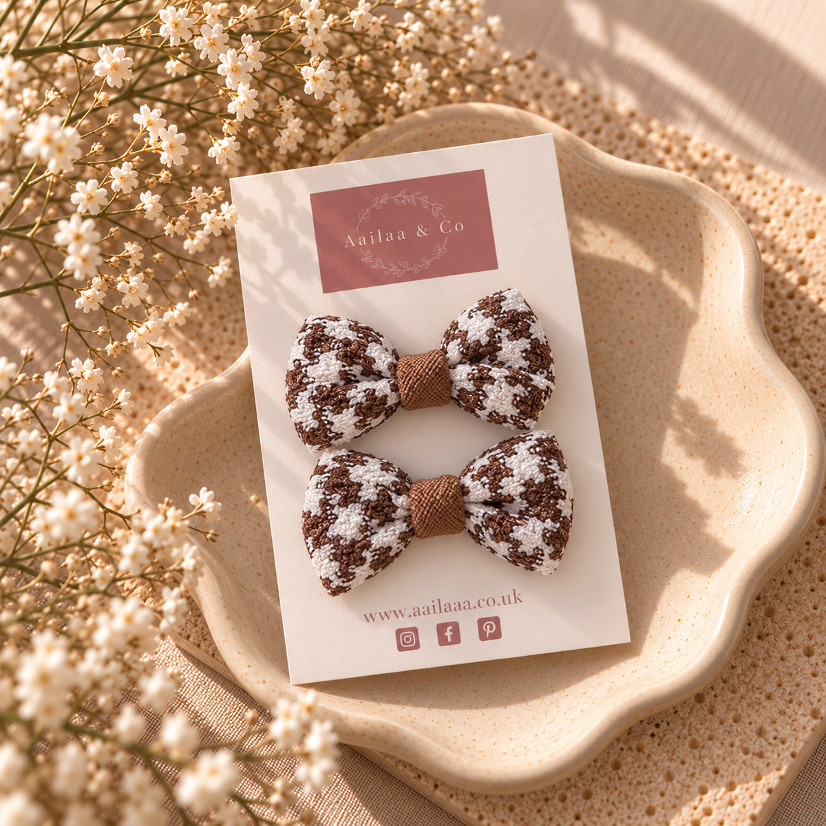 Checkered Hair Clip | Neutral Brown