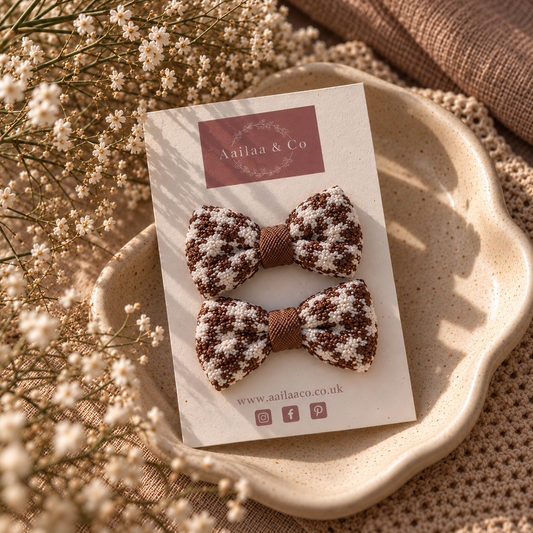 Checkered Hair Clip | Neutral Brown