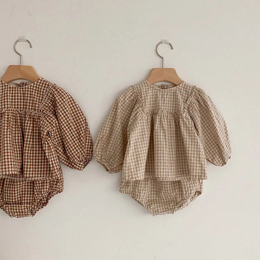 Gingham Blouse Set