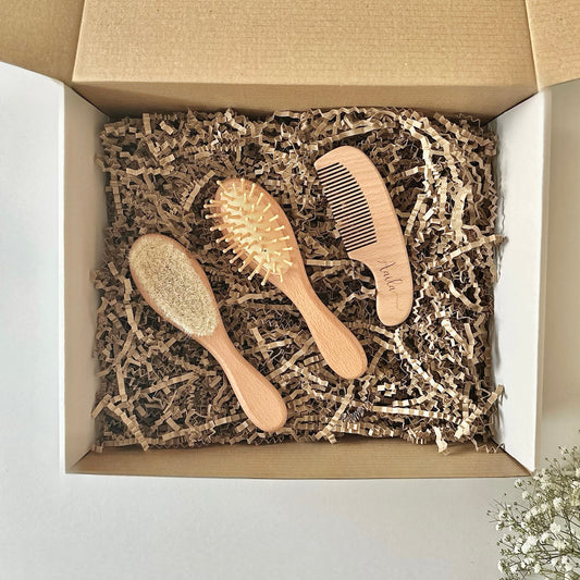 Natural Beechwood Hair Brush & Comb Set | Personalised