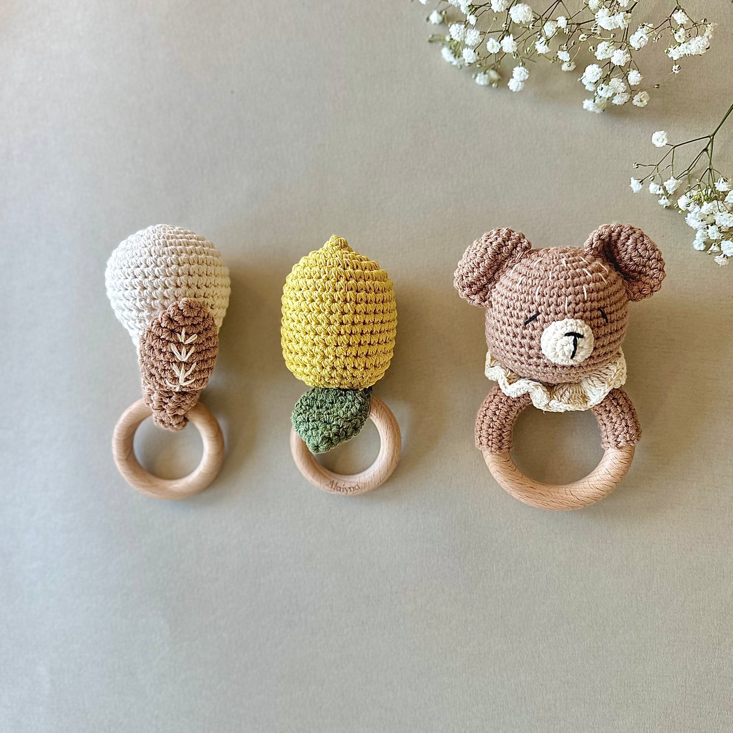 Teddy Bear Crotchet Rattle | Wooden