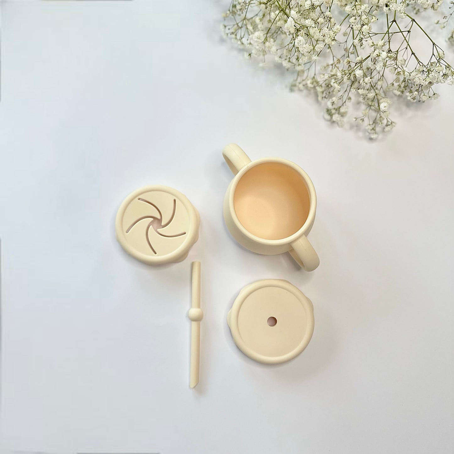 Cream Honey Silicone Duo Snack/Drink Cup